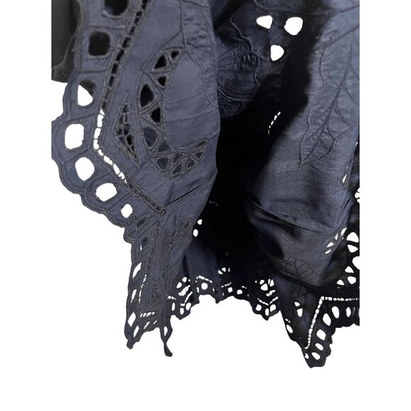 Retro Chic Floral Maxi Skirt M Black Eyelet Neutral Preppy Old Money 80s Classic - Picture 5 of 14